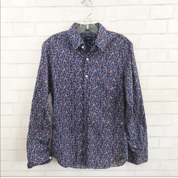J.Crew Factory Men’s slim navy floral button up - Picture 2 of 7